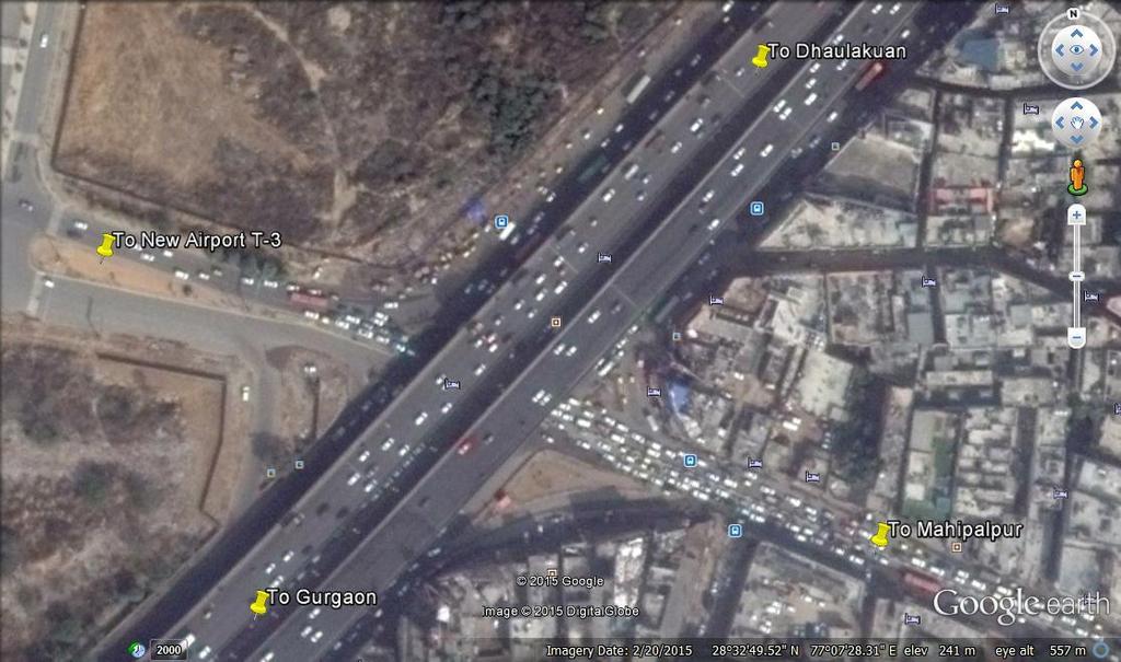 III. DATA COLLECTION AND ANALYSIS Fig 1: An Aerial View of Mahipalpur Junction As Seen In Early 2015 Showing Traffic Concentration Description Table I.