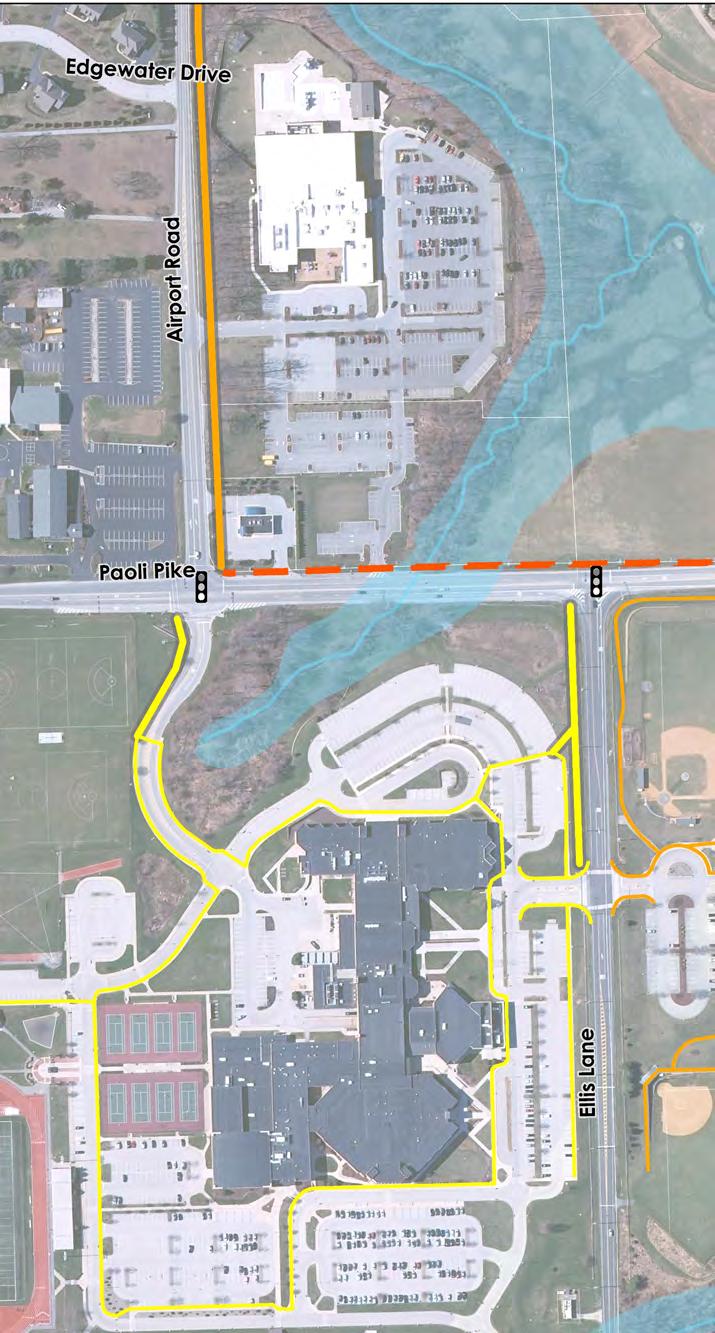 School Access EXISTING CONDITIONS Existing sidewalks along driveway terminate approximately 250 south of the Paoli Pike and Airport