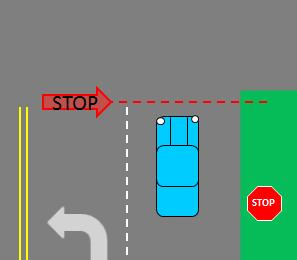 If it is a traffic signal controlled intersection, stop before the stop line. Most traffic signal controlled intersections have sensors in the roadway to tell the traffic signals a vehicle is waiting.