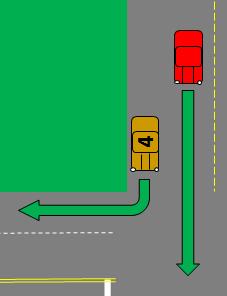 If you turn at the same time as the vehicle in the left lane is approaching you, that driver may
