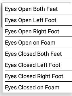 Test Conditions Use the balance mode conditions to record the user s physical stance configuration. Below is list of the standard feet positions commonly tested in the balance mode.
