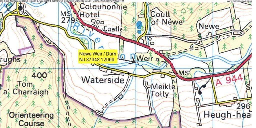 Introduction The Newe Dam at Strathdon is situated on the upper reaches of the river Don catchment area, Grid Reference NJ 37048 12060.