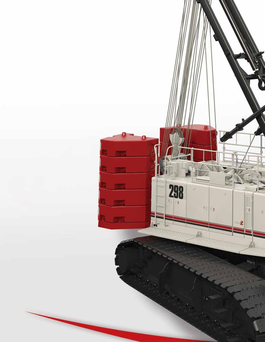 250 ton 226.8 mt Lattice Crawler Crane Heavy-duty power for the most demanding jobs Main transport weight is 89,440 lbs 40 569 kg with carbody live mast with self assembly cylinder, and hoist rope.