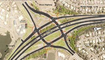 Conversion of a large two-lane motorway interchange roundabout to a signalised Squareabout which will have four sets of traffic signals was mentioned.