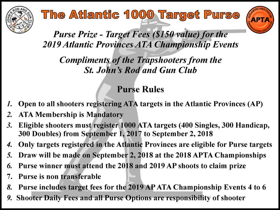 1: APTA Singles YOUR SHOOT SCORE CARD Event Score Class/Yardage 2: APTA Handicap 3: APTA Doubles 4: Atlantic Provinces Singles Championship 5: Atlantic