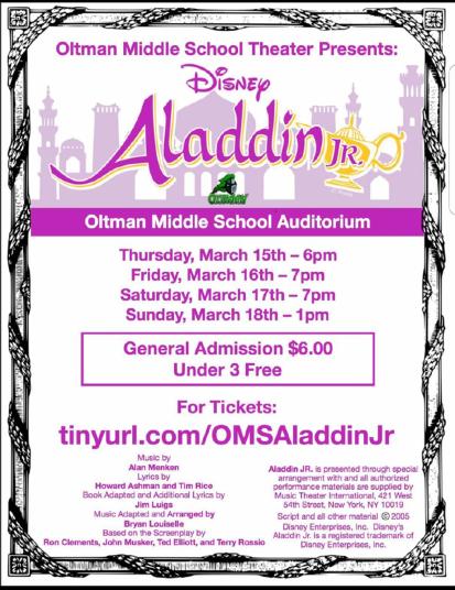 John Legend has made many song so maybe you can check them out. Oltman s Musical Aladdin, Jr. By Aladdin, Jr.