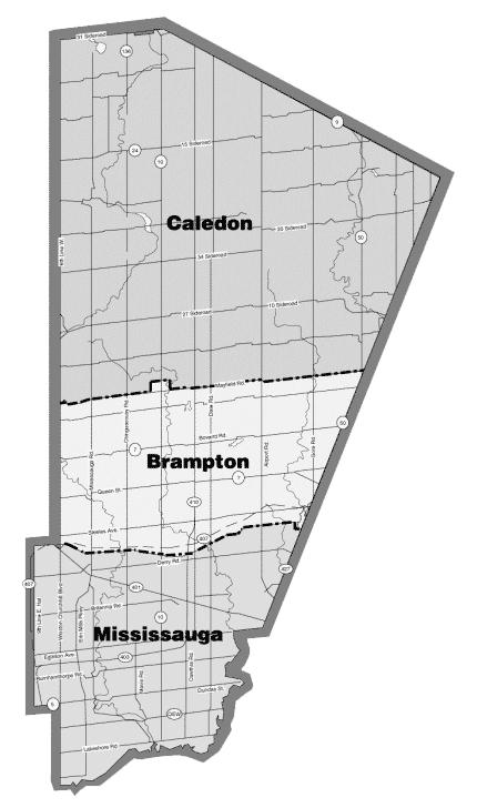 Region of Peel: Caledon, Brampton and Mississauga Rapid Growth 1.5 million by 2031 Highest settlement in Brampton, Mississauga.