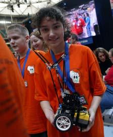 What is FIRST LEGO League TEAMS OF 4-8 STUDENTS, AGES 9-14 Build autonomous robots to solve challenges on a table-top sized field in a time trial competition Research and demonstrate their ideas to a
