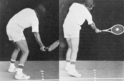 If you drop the arm (and racket) down like a pendulum as in bowling or golfing your swing, well, you're not being a tennis player. These pictures illustrate the pendulum motion.