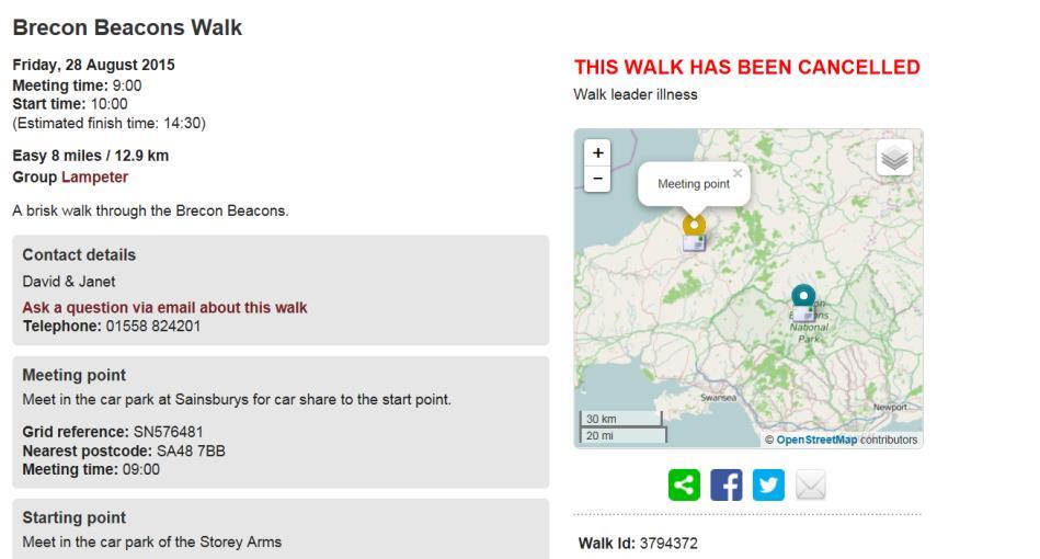 Group walks & events manager: Getting Started for Contributors The walk will be set to cancelled and a notice will appear on the public walk details: 2.