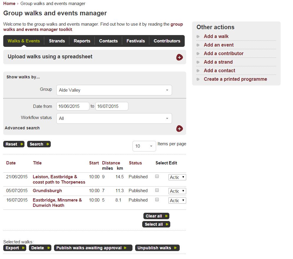 Group walks & events manager: Getting Started Guide for Editors Review screen. Make sure you save your work regularly using the Save button at the bottom of the screen.
