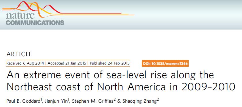 Abrupt short-term sea level rise in the North Atlantic Maine saw an average of