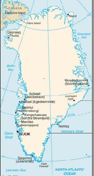 2 Figure 1: An overview map of Greenland and the Denmark Strait (shown in the little picture), which is the most important area for shrimp fishery off East Greenland.
