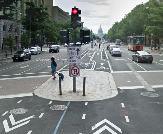 vehicles and bikes Possible corner bulb removal to accommodate turns on and off Valencia Pennsylvania Avenue at 12 th Street NW, Washington D.C.