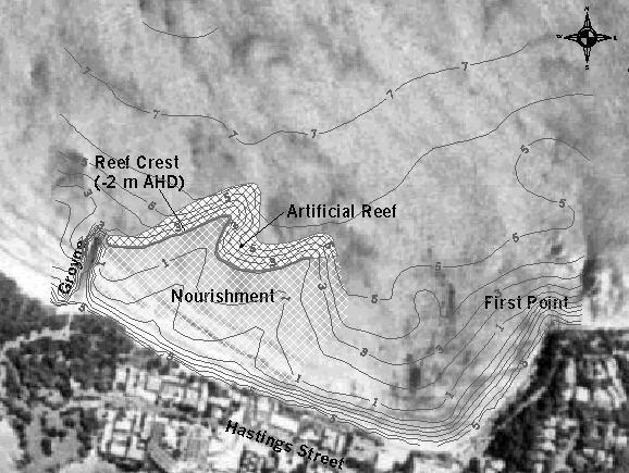 Figure 6. Plan of the wave rotation reef designed for Main Beach, Noosa.