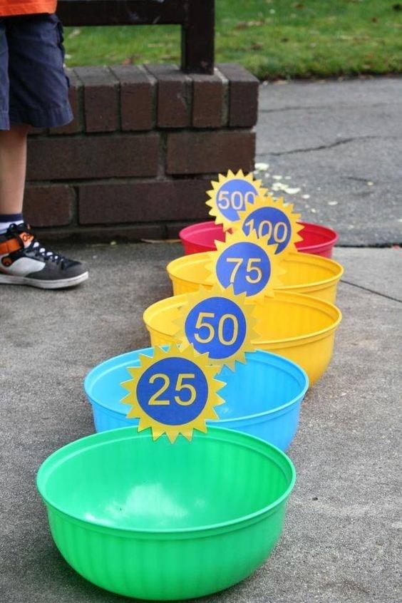 Whichever bucket their ball lands in corresponds to the number of tickets they win.