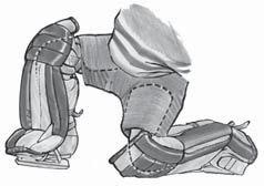 FOR THE GOALIE LEG PADS F I TTING Always fit goal pads while wearing skates. Kneel down into each pad making sure the kneecap is in the middle of the knee roll.