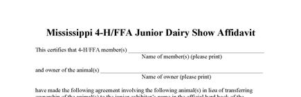 Ownership Affidavit Dairy Cattle Lots
