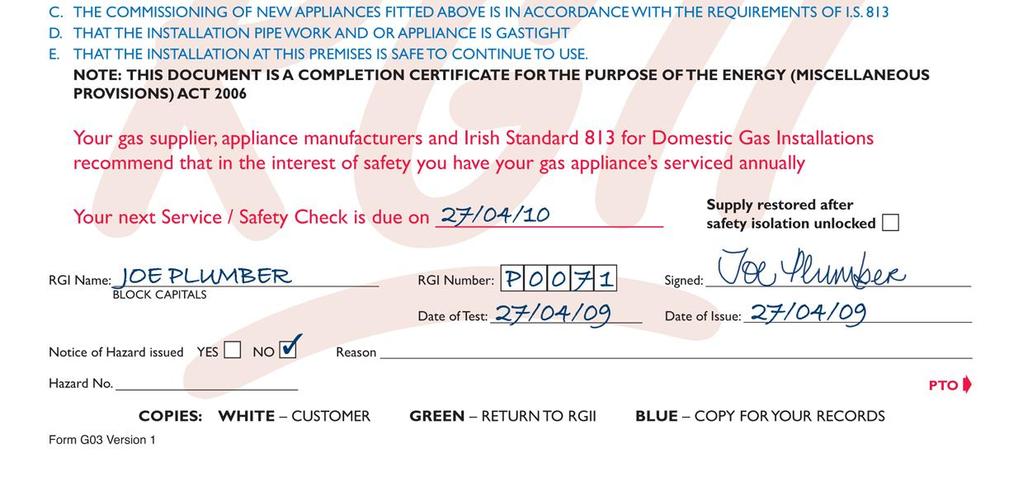 Service and/or Safety Check (any