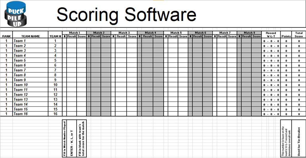 Scoring Software Figure 8. Puck Pile Up scoring software.