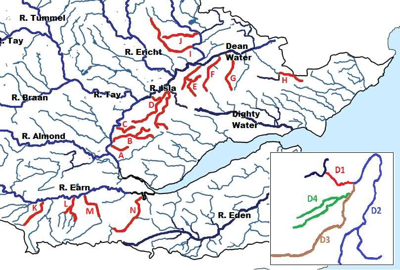 3. TRIBUTARIES SURVEYED The tributaries which were surveyed in the winter of 2009/10 are shown in Figure 1 below. Figure 1. Streams surveyed in winter 2009 / 10. A Gelly Burn.