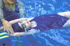 Stage : Developing safe entries into the water, including jumping in, travel up to metres on the front and back, rotate unaided to regain upright positions.