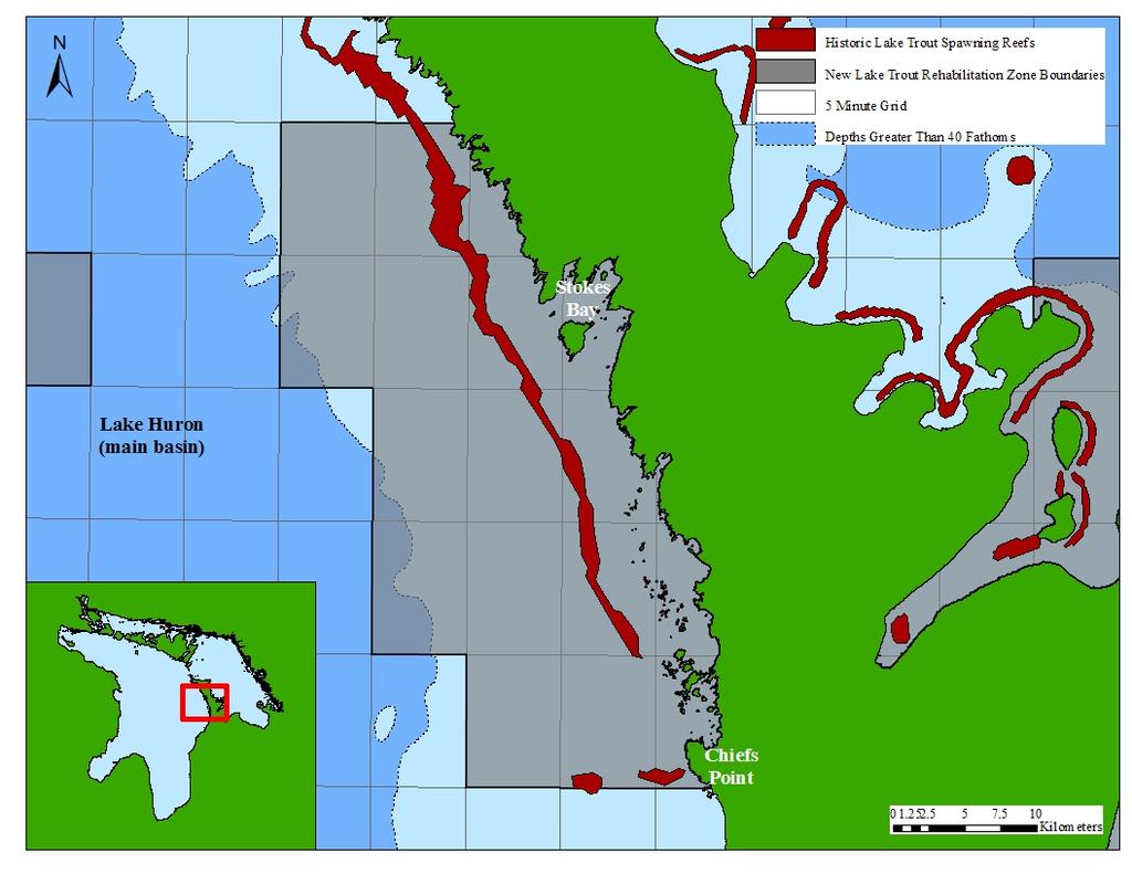 LAKE TROUT REHABILITATION ZONE 12 Lake Trout Rehabilitation Zone 12 encompasses the western shores of the Bruce Peninsula with Chiefs Point at its southerly extent (Figure 12).