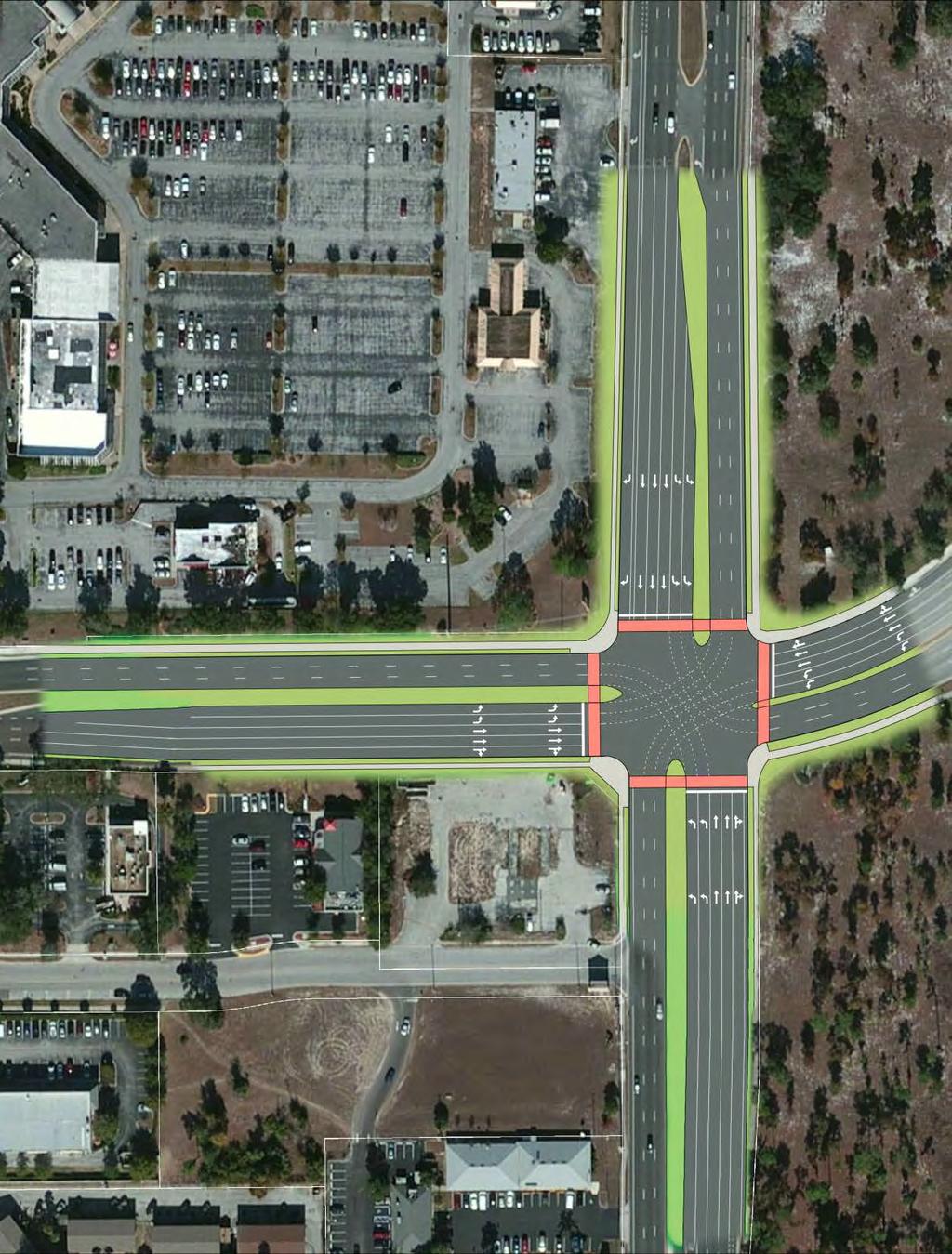 Alafaya Tr. and University Blvd. Crossing Treatments Reduce turn radii on all four corners to 25 Create pedestrian refuge by extending and widening medians University Blvd.