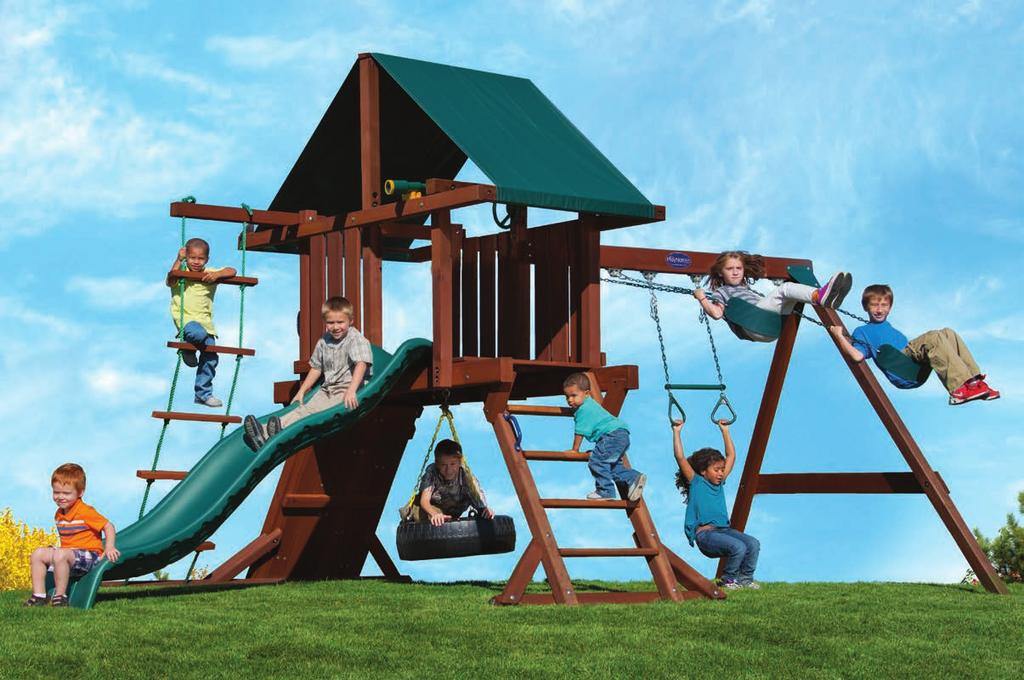 D 10'3", H 11'4" 3'X5' DECK, 5' HIGH 9' HEAVY-DUTY WAVE SLIDE 3-POSITION 4X6 SWING BEAM* TWO RING with