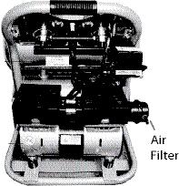 Attach the air filter to the top right of side of motor head.