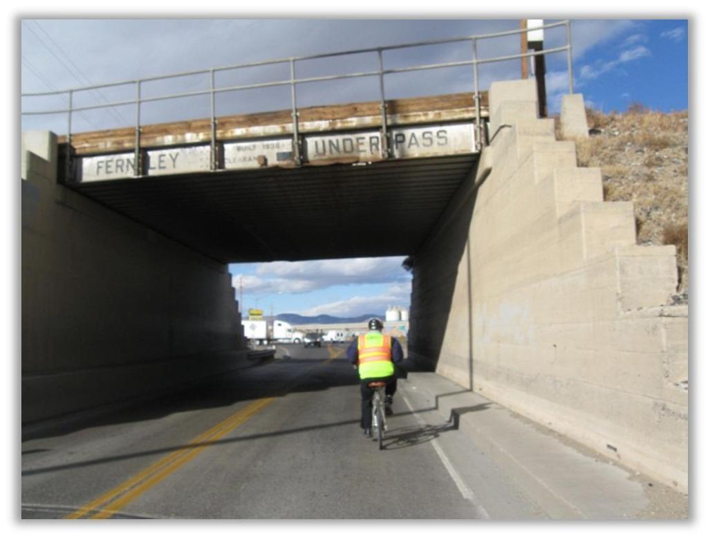 Fernley: Narrow underpasses can become pinch points for bicyclist, providing little room for shared use of a