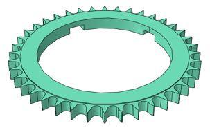 Gear Compared to some of the other components, the geometry of the gear is relatively simple. It is basically a toothed hoop with connection grooves.