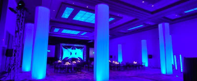 With vibrant, glowing shades of blues and whites, and cascades of stars projected on the walls, an upscale,