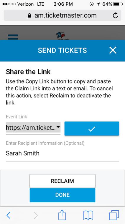 ACCOUNT MANAGER ON COMPUTER OR MOBILE DEVICE: MANAGING YOUR TICKETS Enter the Recipient s name of who you are sending the ticket(s) to.