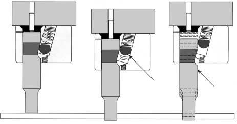 At withdrawal, the part material hits the bottom of the stripper, preventing it from lifting as punches are retracted. The part material is stripped off of the end of the punch or punches.