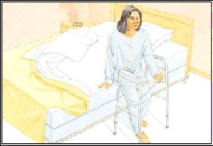 HIP SAFETY: GETTING INTO AND OUT OF BED Note: Your operated leg should enter the bed first and leave the bed last. If you need to, remake the bed so the pillow is on the other end. 2.