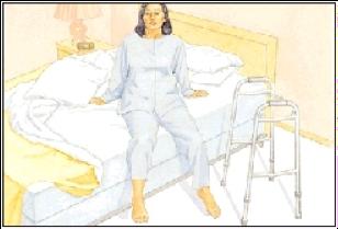 Reverse them to get out of bed. 1. Sit Down Put both your hands on the bed behind you for support. Lean backward onto the bed. 3. Lie Down Stand with your back to the bed.