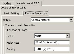 Viewing the Fluid Densities Expand the Materials entry in the outline and double-click on the Material definitions for the Air at 25 C