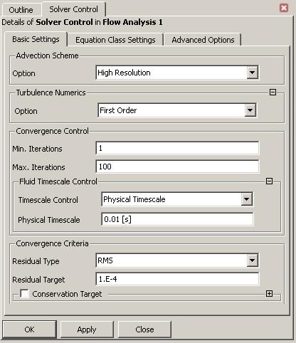 Solver Parameters Click on the Solver Control icon from the menu bar On the Basic Settings tab: Set the Advection Scheme Option to High Resolution Set the Timescale Control to Physical Timescale and