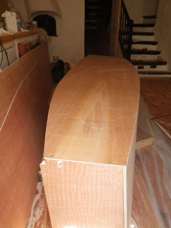 I started the build on the eight of August 2013. Here the first parts, the bulkheads. After that the keel, fore deck and aft deck where cut and coated with Epoxy.