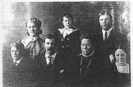 Around 1910 - Front row: Clifford, Grandpa, Grandma, Gladys: Back row: Marjorie, Ralph (my father), Ray Grandpa and Addie had a total of five children.