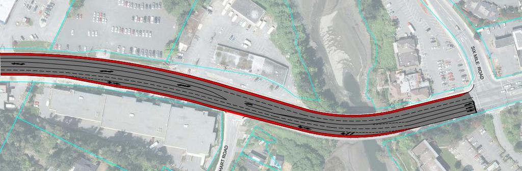 The approximately 300m northbound queue jump lane begins about 150m south of Hart Road, continues