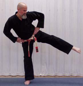 Kick to left side (no higher than waist level) with the knife edge of your foot.