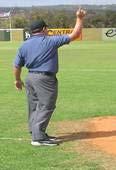 " With no runners on base the base umpire will go out into the outfield to get a better look at the ball