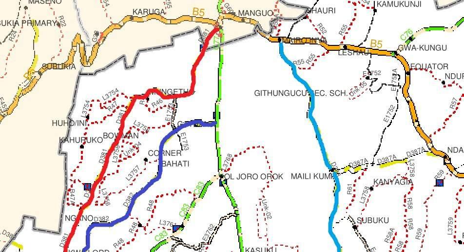 Figure 6: Nyandarua County roads D381, D382 and