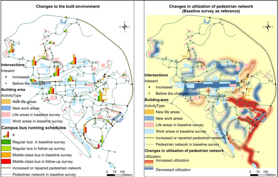 Sun et al. International Journal of Health Geographics 2014, 13:28 Page 4 of 10 Figure 1 Changes to the built environment (left) and changes in utilization of pedestrian network (right).