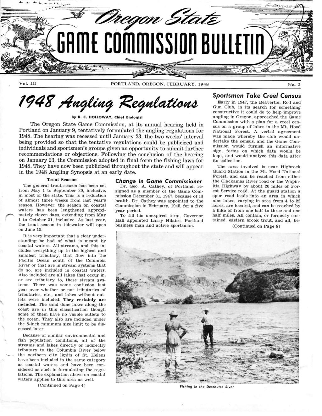 Glimt commission BUILET111 Vol. III PORTLAND, OREGON, FEBRUARY, 1948 No. 2 /948 7iptc/ea9 Rerreateepta By R. C.