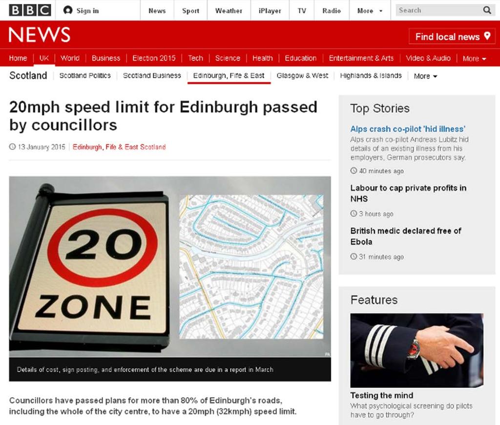 Traffic speed Slower speeds = fewer and less severe casualties 20mph limits associated with reduced casualties