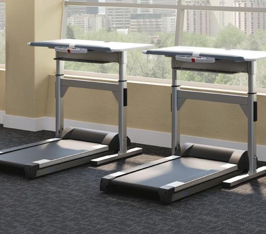 MOVEMENT AT THE PACE OF WORK Unobtrusive and refined, treadmill and bike desks are