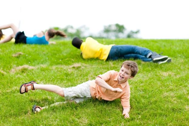Log Rolling Rolling Down a Hill Can play by yourself or with more people. Outdoors, on a grassy hill Make sure the hill is a safe area for children to roll down.